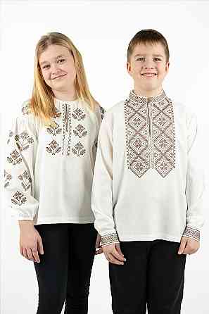 Вышиванка для мальчиков с длинным рукавом льняная, молочная, топ Киев