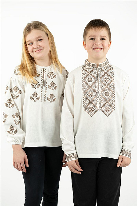 Вышиванка для мальчиков с длинным рукавом льняная, молочная, топ Киев - изображение 4