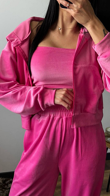 Женский плюшевый прогулочный костюм тройка: кофта топ и штаны велюр Барби, 44/46 Одесса - изображение 8