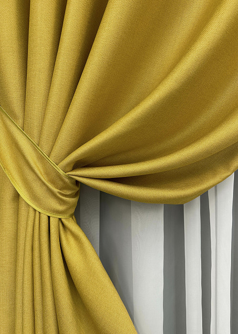 Комплект штор на люверсах VR-Textil Шенилл однотонный № 1897ш Горчичный 150х250 см 2 шт (37-0308) Киев - изображение 5