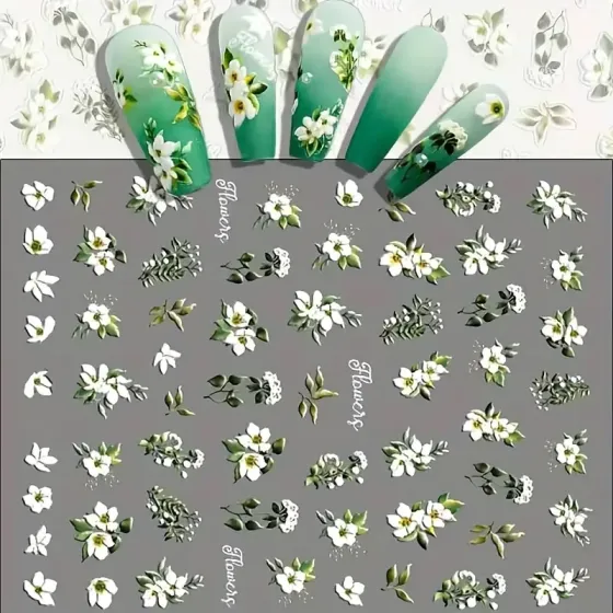 5D стікери для манікюру “Весняне цвітіння” – жасмін і зелене листя Київ