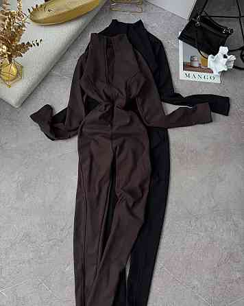 Женский теплый комбинезон на молнии с перестрочками пума Шоколад, 46/48 Одесса