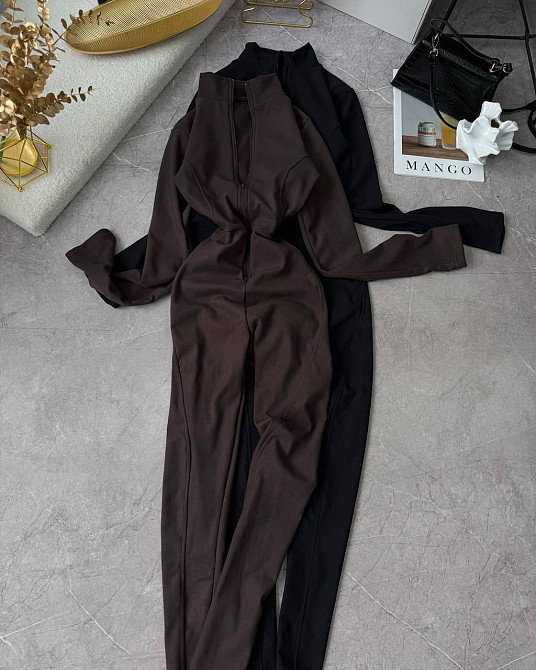 Женский теплый комбинезон на молнии с перестрочками пума Шоколад, 46/48 Одесса - изображение 1