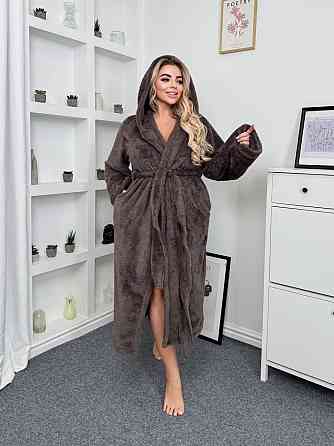 Жіночий теплий домашній махровий халат двостороння махра Шоколад, Oversize 42/46 Одеса