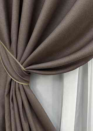 Комплект готовых штор на люверсах VR-Textil Рогожка TERRA LUXE № 1855ш Коричневый 150х270 см 2 шт (37-0313) Киев