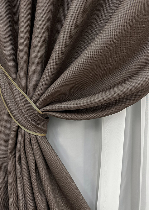 Комплект готовых штор на люверсах VR-Textil Рогожка TERRA LUXE № 1855ш Коричневый 150х270 см 2 шт (37-0313) Киев - изображение 5