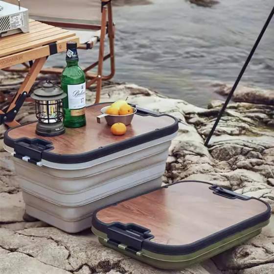 Складной контейнер для хранения, органайзер с крышкой-столиком, ящик для кемпинга, 56×37×29см, серый Каменец-Подольский