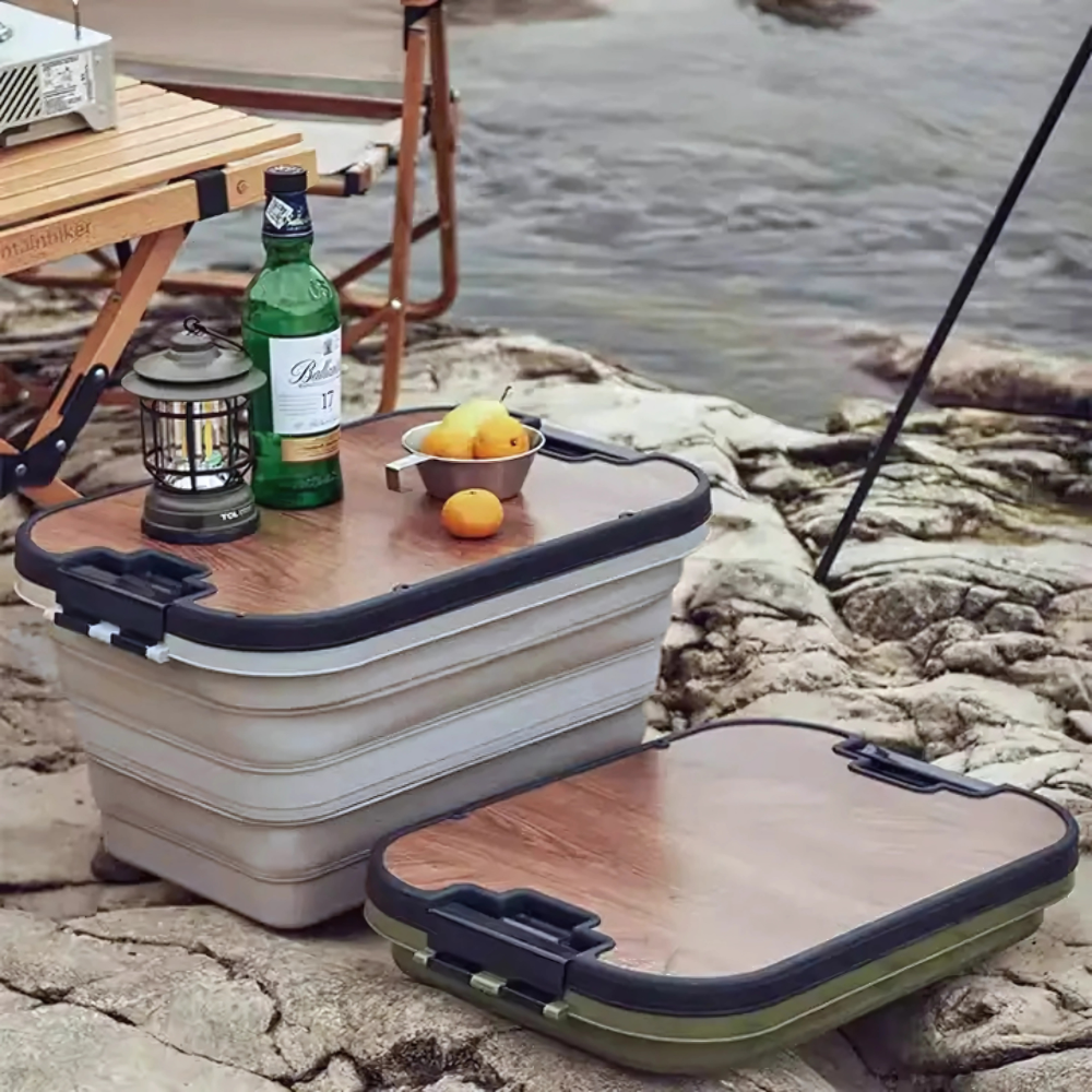 Складной контейнер для хранения, органайзер с крышкой-столиком, ящик для кемпинга, 56×37×29см, серый Каменец-Подольский - изображение 3