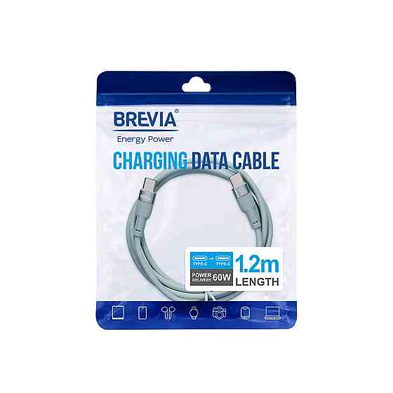 Кабель Brevia Type-C to Type-C 60W 1,2м м'ятний ZIP (52120MCCZ1) Львів