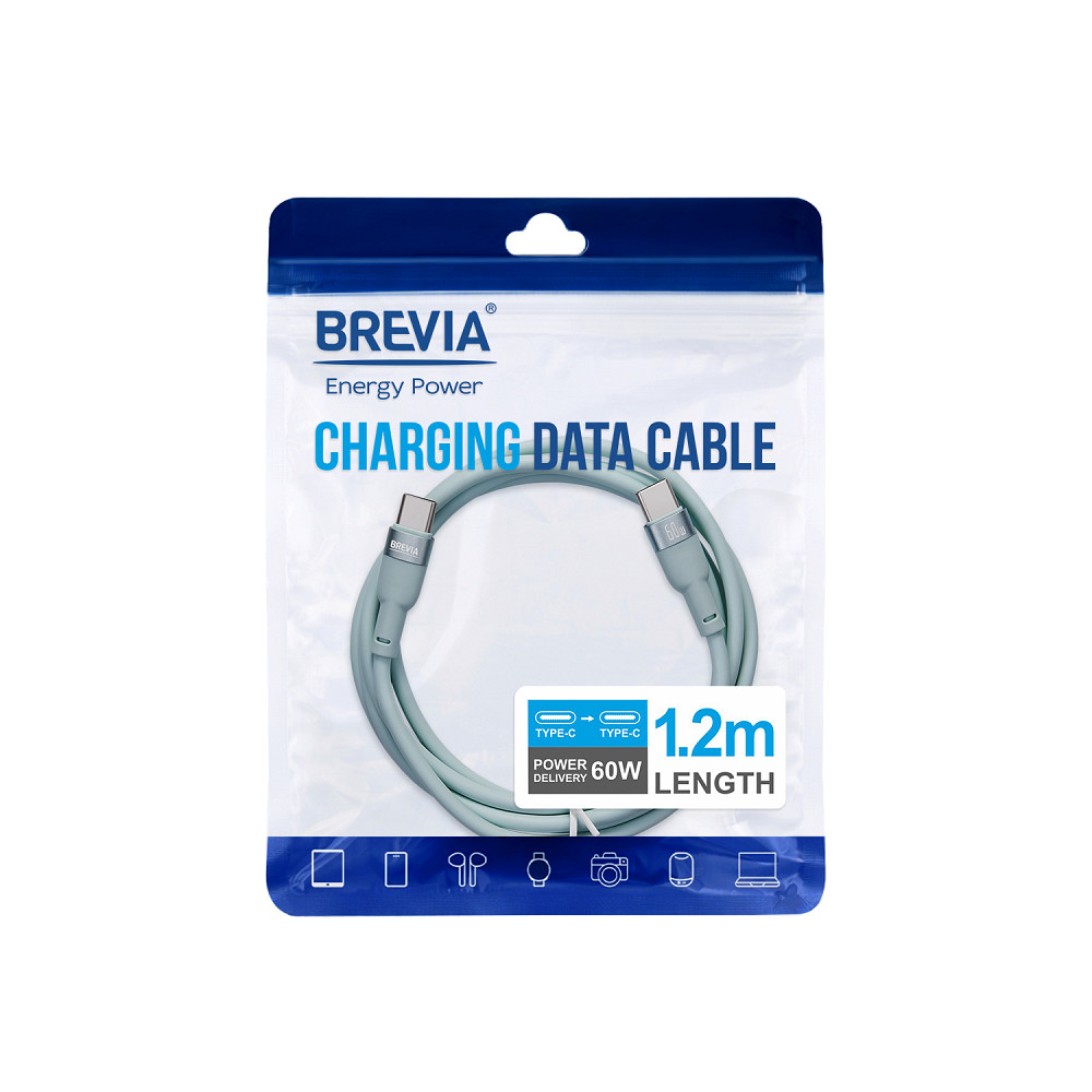 Кабель Brevia Type-C to Type-C 60W 1,2м м'ятний ZIP (52120MCCZ1) Львів - фото 4