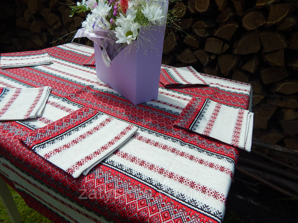 Комплект вышитая скатерть красная и 6 салфеток Киев - изображение 5