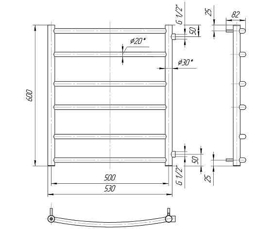 Водяна рушникосушка Mario Класік Б/П 1/2 600x550/500 Київ