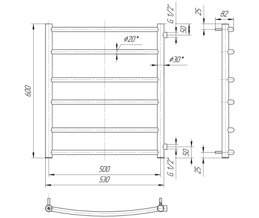 Водяна рушникосушка Mario Класік Б/П 1/2 600x550/500 Київ - фото 2
