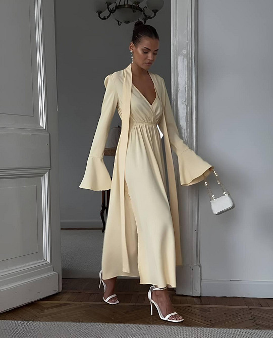 Жіноче романтичне приталене плаття костюмка Жовтий Одеса - фото 7