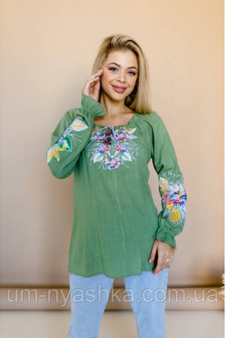 Натуральна лляна вишинка жіноча "Акварель" хакі Кривий Ріг - фото 1