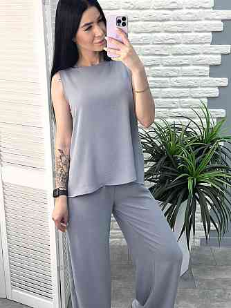 Літній костюм зі штанами палаццо "Stellar" оптом | Норма і батал | Розпродаж моделі Графіт, 46-48 Київ