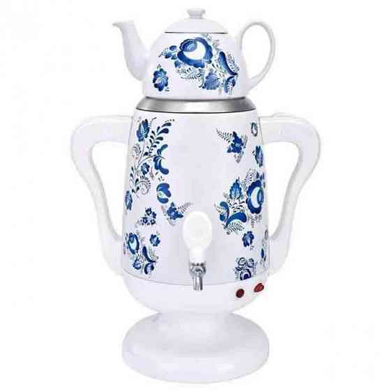 Електричний самовар із фарфоровим заварником Domotec/RAF R-7118W 3.5л білий Одеса