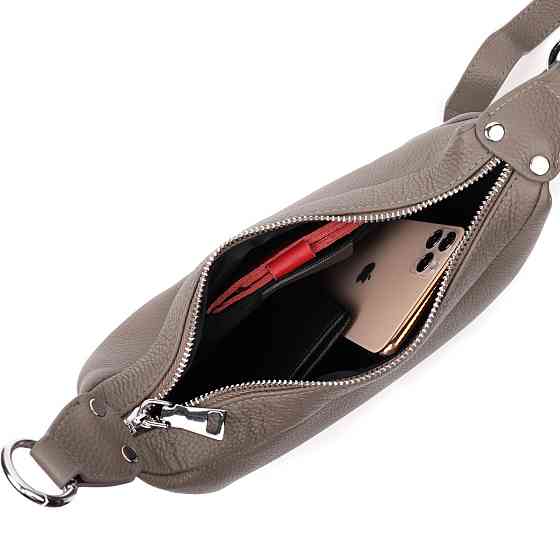 Шкіряна сумка напівкруглого формату з однією ручкою Сіра (Vintage) Київ