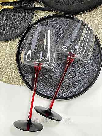 Набір високих келихів 6 шт. для вина 570 мл «Червоний стиль» прозорий із червоною ніжкою Київ