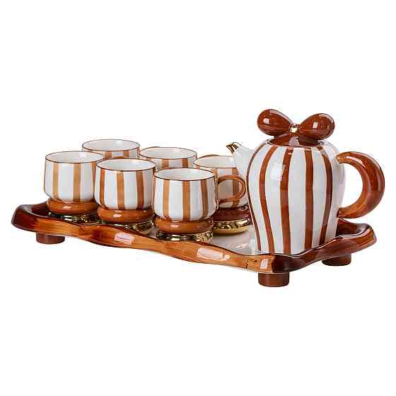 Чайний набір на 6 персон із порцелянаовою підставкою, шоколад HP-15-29 Коломия