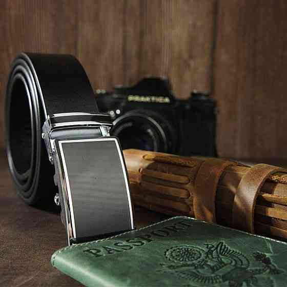 Ремень мужской c матовой черной вставкой на пряжке Vintage 20289 Черный Киев