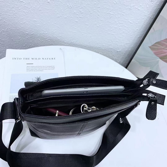 Кожаная мужская сумка через плечо мягкая черная Tiding Bag 12977 Киев - изображение 8