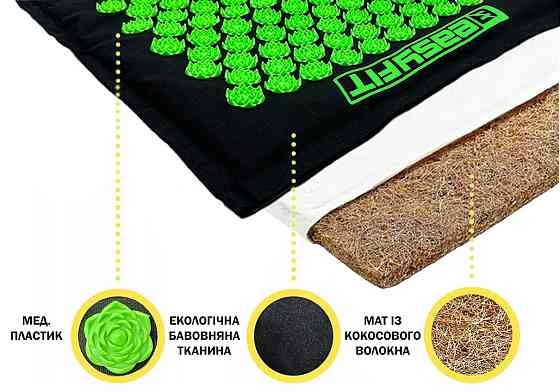 Масажний килимок EasyFit AcuRelax з голками (аплікатор Кузнєцова) чорно-зелений Коломия