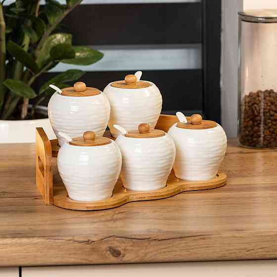 Набір банок для сипучих продуктів з 5 штук по 250 мл порцелянаовий HP1253 HP1253 Київ