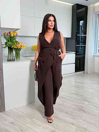 Женские прямые брюки с эффектным асимметричным запахом спереди из костюмной ткани Шоколадный, 50/52 Одесса