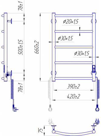 Электрический полотенцесушитель Mario Классик HP -I 650 x 430 TR К таймер-регулятор, черний мат Киев