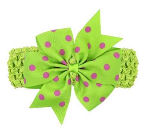 Детская салатовая повязка с бантом в горох для детей - размер универсальный (на резинке), бант 11см Киев