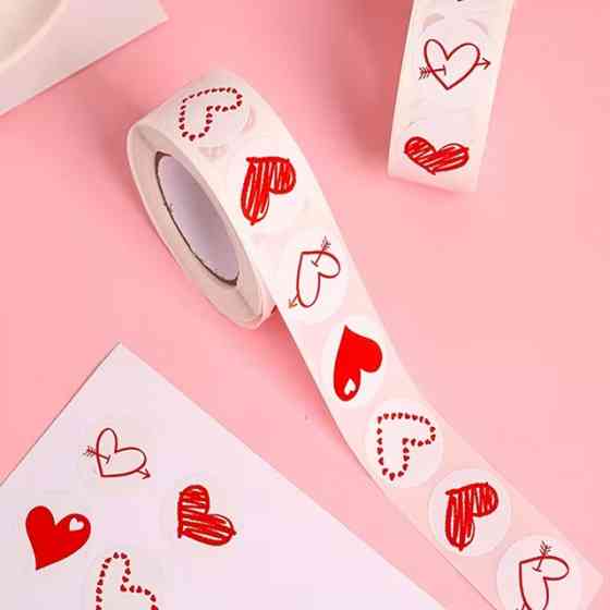 Набір червоних наліпок із серцями – 500 шт, 4 дизайни Київ