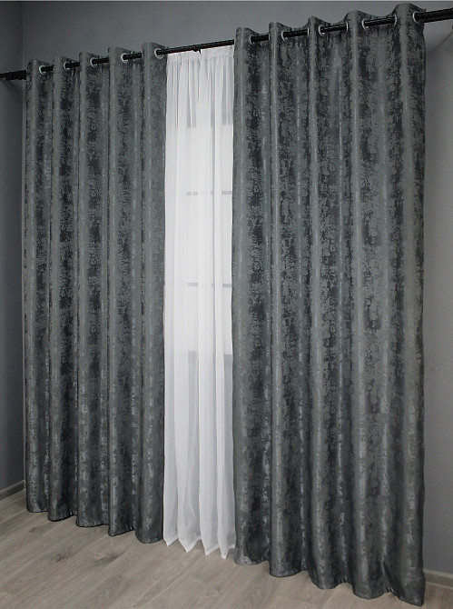 Комплект штор на люверсах VR-Textil Жакард Sultan XO № 1123ш 150х250 см 2 шт Графітовий (37-0027) Київ - фото 5