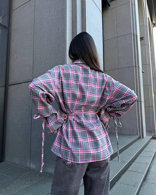 Жіноча базова сорочка кімоно оверсайз у клітинку турецька фланель Сірий Одеса - фото 7