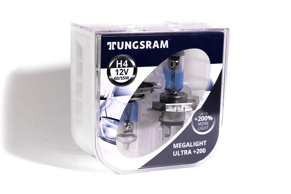 Комплект галогенових ламп Tungsram H4 60/55W 12 V (2 шт./пластикбокс) Megalight Ultra +200% 50440XHU Харків - фото 1