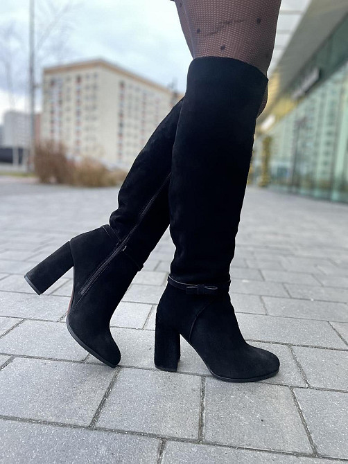 Nivelle Чоботи жіночі NIVELLE чорні замша натуральна высота 42см обхват голени 39-40см каблук 1 Коломыя - изображение 7