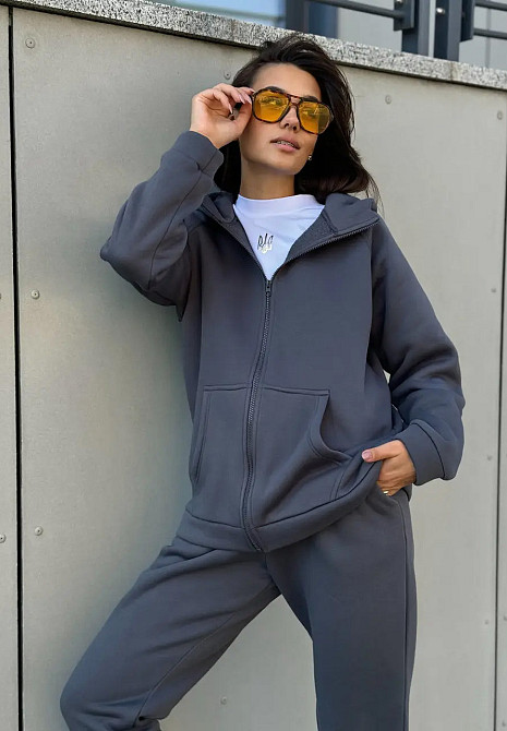 Зип худи женское оверсайз Графитовый 42/44 Харьков - изображение 1