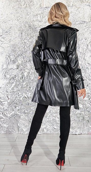 Укорочений тренч з екошкіри (44) Київ - фото 4