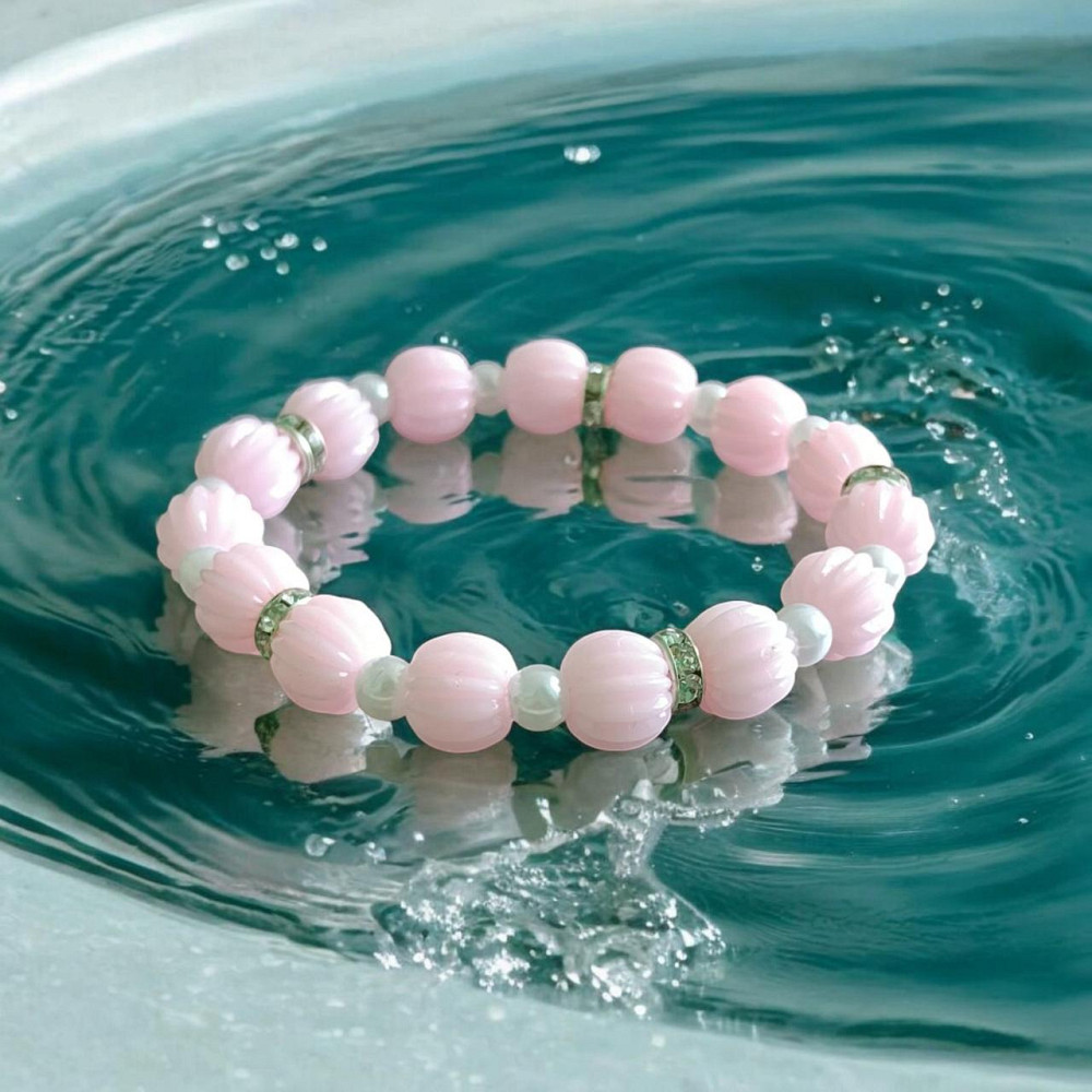 Браслет рожевий із білим біло-рожевий.пудровий із камінчиками Одеса - фото 6