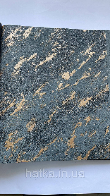 Шпалери вінілові на флізеліні Marburg Lava метрові під штукатурку темно-бірюзові із золотом Київ - фото 5