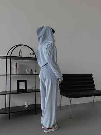 Жіночий м'який прогулянковий костюм-двійка: кофта та штани з велюру Блакитний, 42/44 Одеса