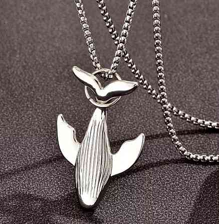 Подвеска кит на цепочке серебристая, кулон кит минимализм, украшение на шею Киев