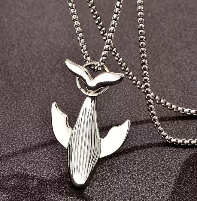 Подвеска кит на цепочке серебристая, кулон кит минимализм, украшение на шею Киев - изображение 4