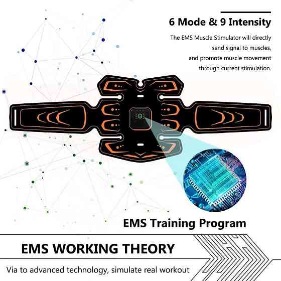 Електростимулятор EMS Abdominal Belt Чорний масажер-пояс для живота/рук/ніг/сідниць 6 режимів 9 рівнів USB Київ