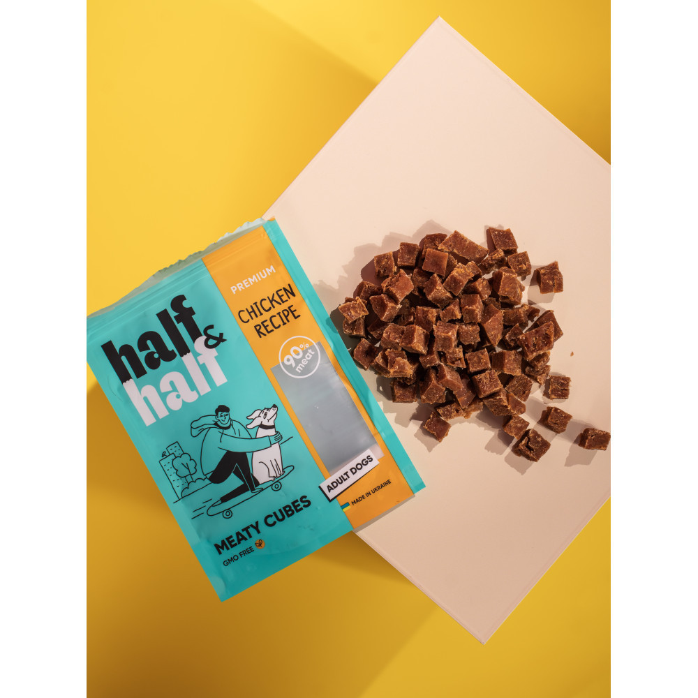 Лакомства для собак Half&Half в форме мясных кубиков с курицей, 100 г Винница - изображение 5
