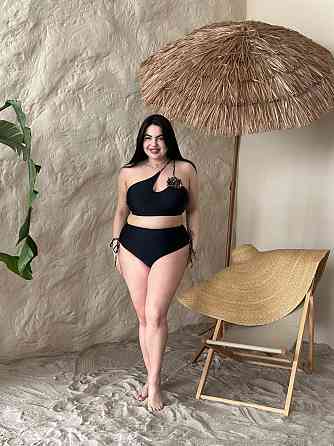 Роздільний купальник великого розміру з високою посадкою plus size з поролоновими чашками біфлекс чорний 4XL Одеса