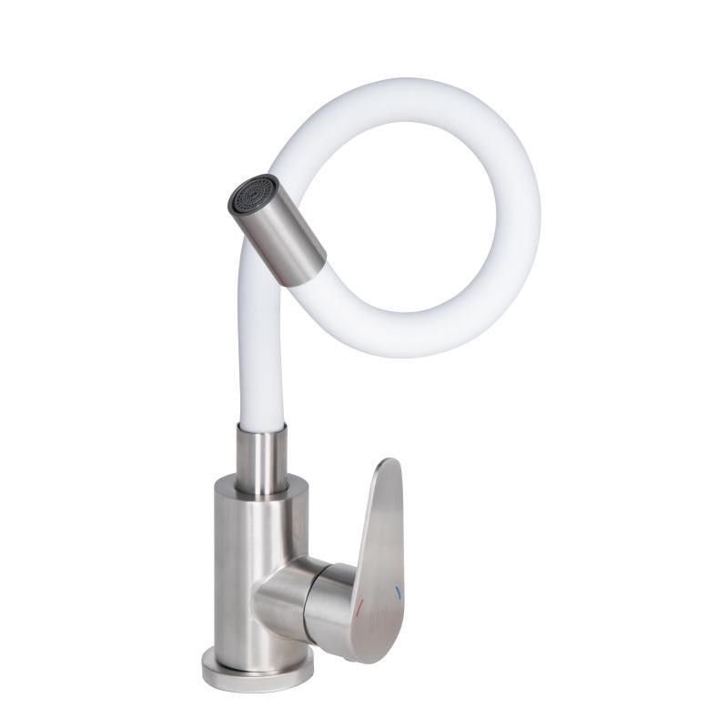 Смеситель для кухни Lidz Vida 04R-WFS U-образный гибкий White (k35) белый Киев - изображение 3