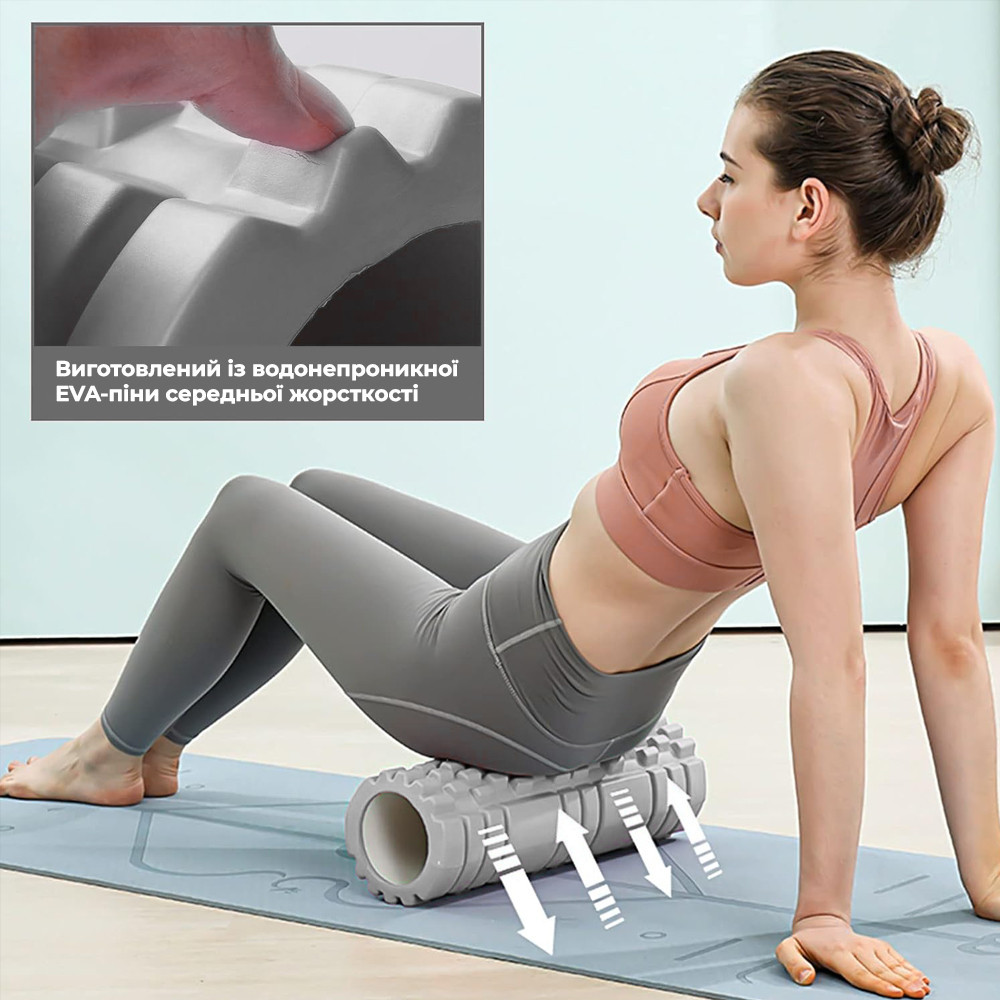 Масажний ролик (роллер) PowerPlay 4404 Massage Roller Сірий (45x14см.) Кам'янське - фото 5