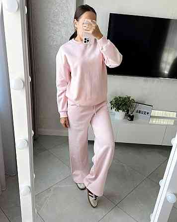 Жіночий прогулянковий костюм: світшот і штани турецька тринитка Рожевий, 44 Одеса