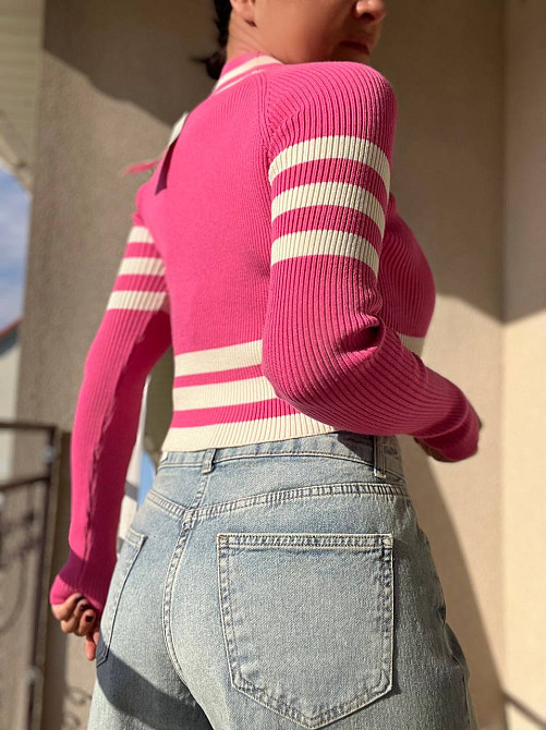 Светр гольф жіночий MIX RAY 6728 смуга кроп-топ короткий, малиновий, one size Київ - фото 4